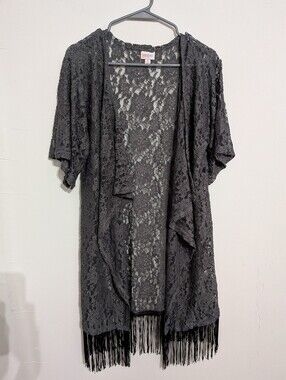 LulaRoe Sheer Lace Kimono Tunic in Gray- Women's Layering Top